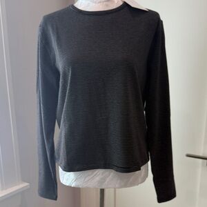Essential Top by Athleta Black Striped Long Sleeve Tee